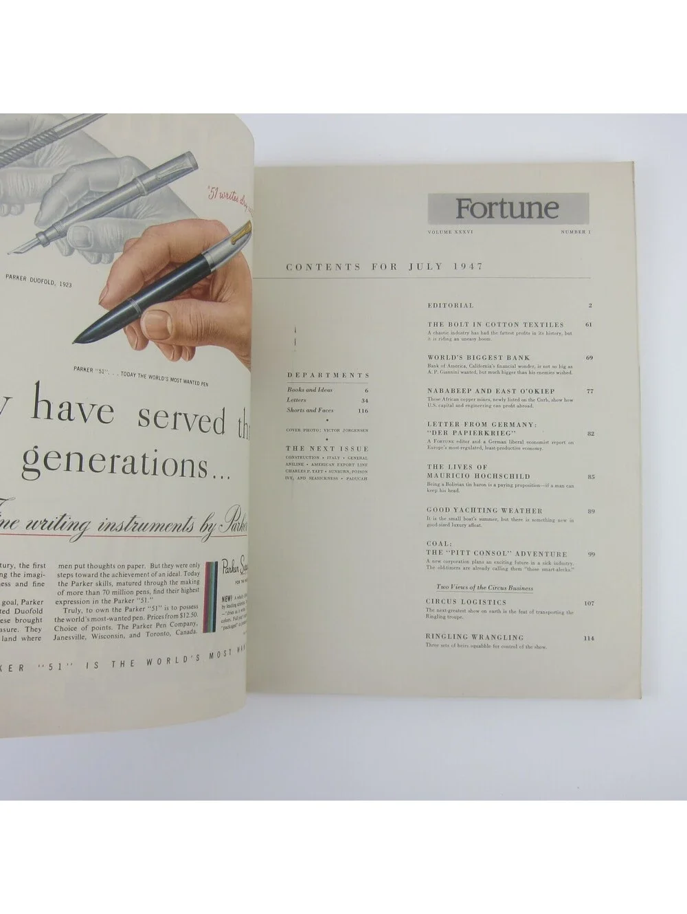 Vintage FORTUNE Magazine July 1947 Bank of America, Hochschild, Yachting, Circus